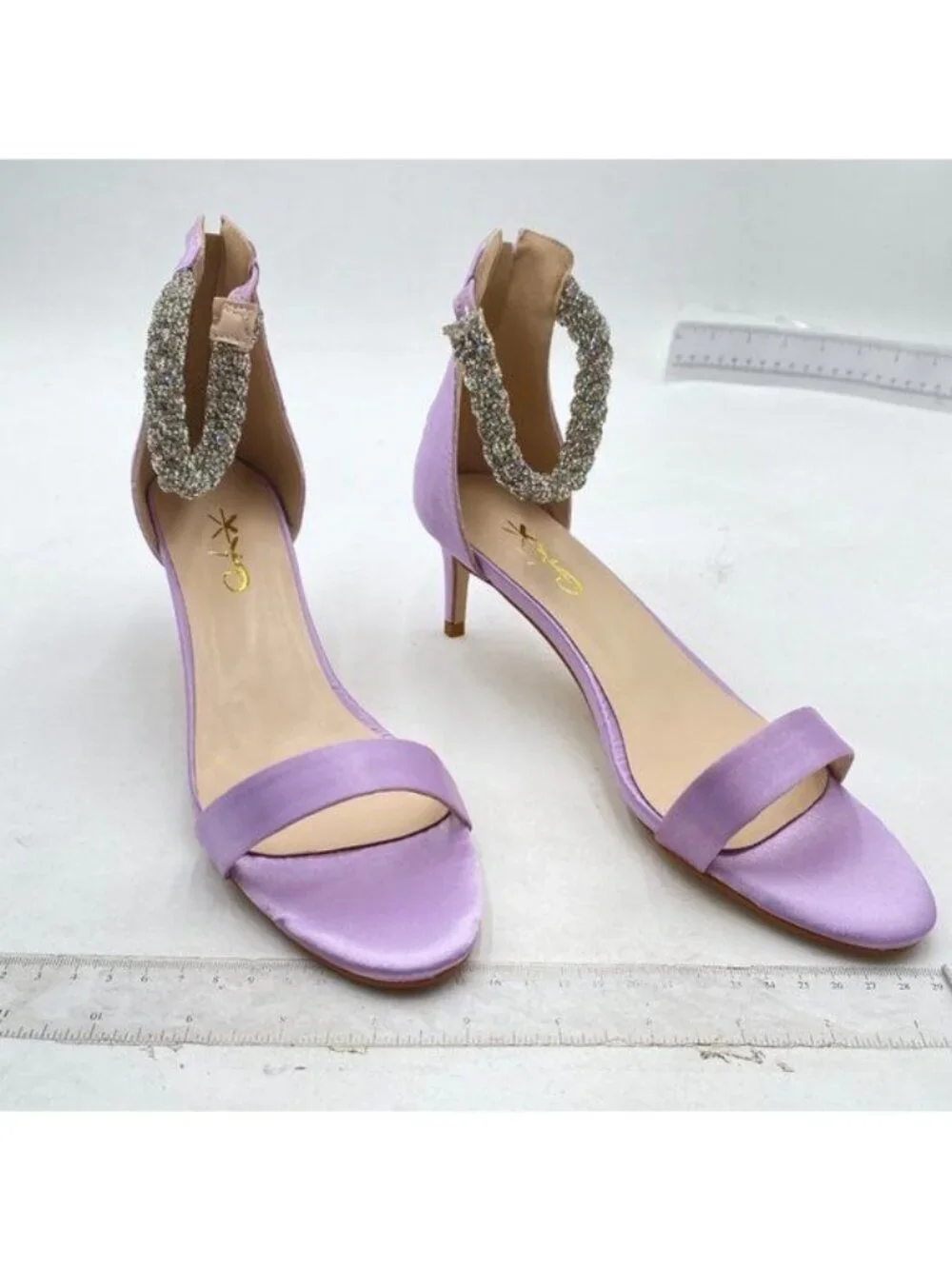 XYD Women's Ankle Strap Kitten Heel Sandals Cute Rhinestone Low Heel Shoe Purple